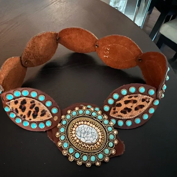 Wild Elegance Turquoise and Leopard wide belt. - Picture 3 of 7